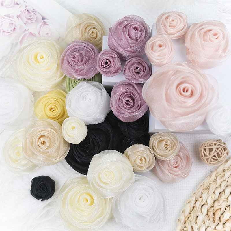 3-4.5cm Organza Snow Rose Head - đánh giá và giá Baby Clothing Designer