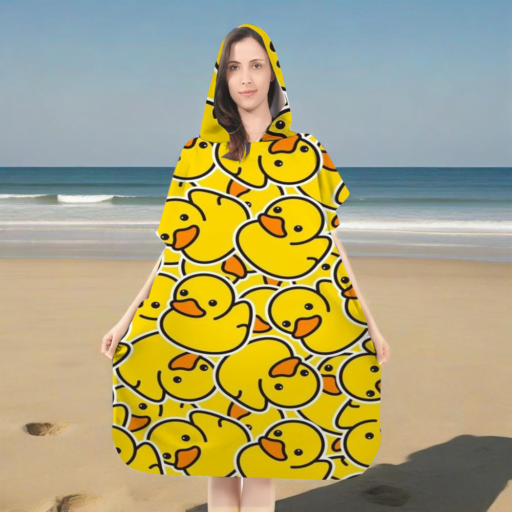 Cute Yellow Rubber Duck Print  - đánh giá và giá Hooded Bath Towel