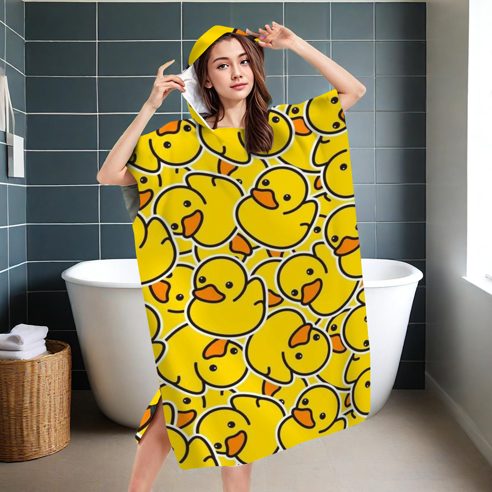 Cute Yellow Rubber Duck Print  - đánh giá và giá Hooded Bath Towel