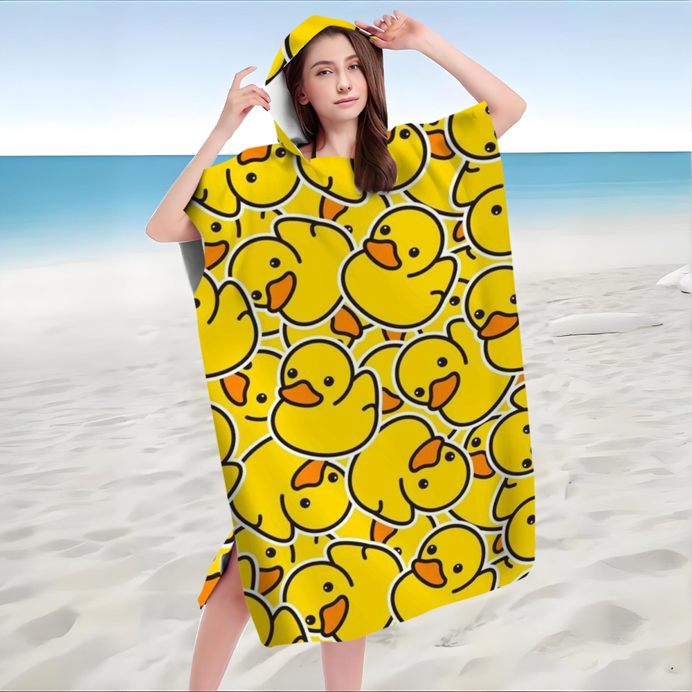 Cute Yellow Rubber Duck Print  - đánh giá và giá Hooded Bath Towel